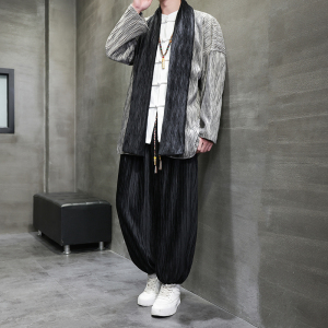秋冬风男装汉服套装中式复古丝绒压皱唐装风衣TZ11-P140图片