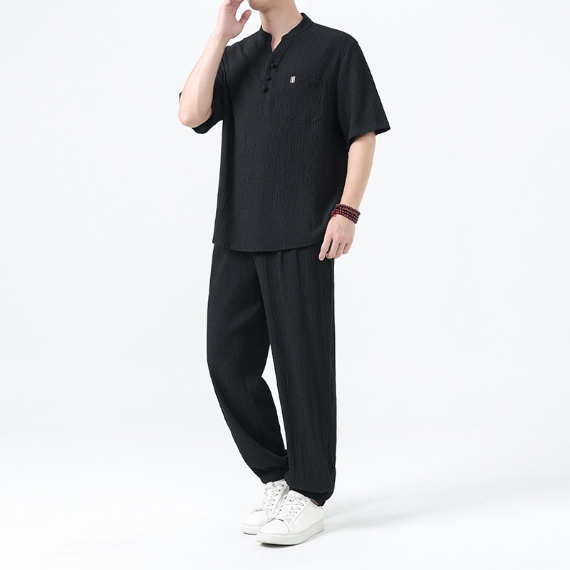 夏季风唐装中式高端轻奢冰丝短袖套装男A118-TZ2507P115控198,男装休闲套装,电商A118