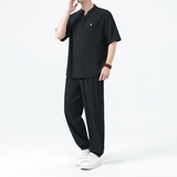夏季风唐装中式高端轻奢冰丝短袖套装男A118-TZ2507P115控198，男装休闲套装，电商A118