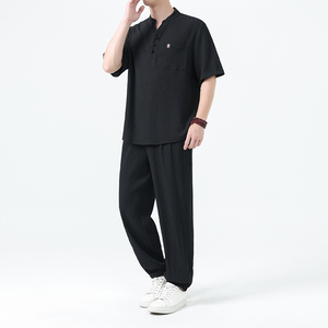 夏季风唐装中式高端轻奢冰丝短袖套装男A118-TZ2507P115控198图片