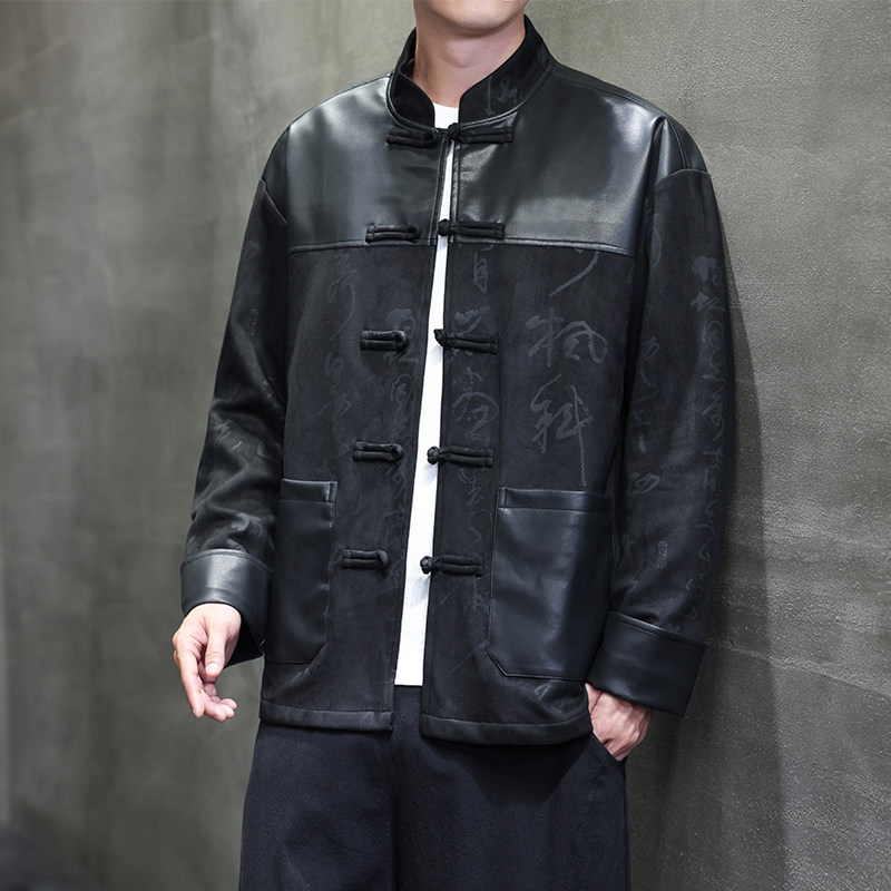 秋季风麂皮绒夹克唐装汉服中式复古青年外套男A118-A8831P120图片