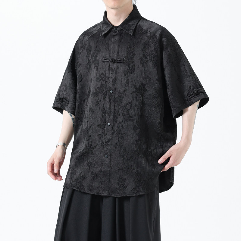 夏季风唐装新中式冰丝短袖提花衬衫汉服男A118-C28P65控88,男装T恤,电商A118