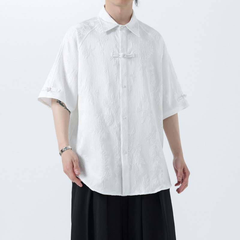 夏季风唐装新中式冰丝短袖提花衬衫汉服男A118-C28P65控88,男装T恤,电商A118