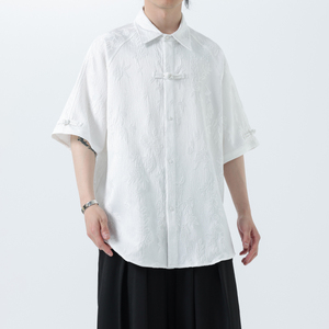 夏季风男装冰丝短袖新中式唐装提花汉服衬衫A118-C28P65控88图片