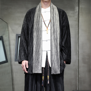 秋冬风男装汉服中式套装复古丝绒压皱风衣TZ11-P140图片