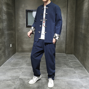 春季风男装棉麻套装新中式唐装夹克复古两件套A118-TZ2023P95