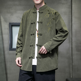 秋季风男装衬衣灯芯绒唐装汉服大码透气刺绣衬衫A118-C823P70，男装衬衫，电商A118