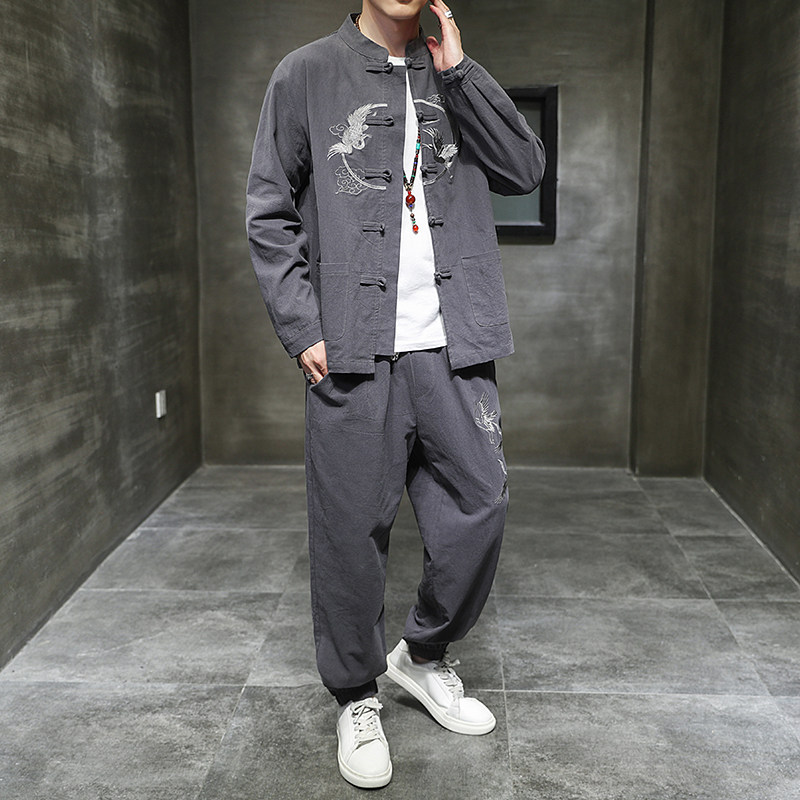 秋季风男装唐装刺绣衬衫套装中式复古两件套A118-TZ2028P105,男装衬衫,电商A118
