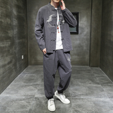秋季风男装唐装刺绣衬衫套装中式复古两件套A118-TZ2028P105，男装衬衫，电商A118