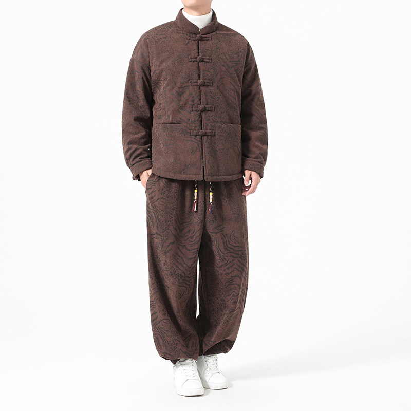 冬季风唐装保暖加厚豹纹棉衣套装男A118-TZ7702P200抖音控328,男装棉衣,电商A118