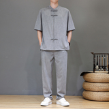 夏季风天丝亚麻唐装短袖茶服大码套装A118-TZ2502P165控228，男装休闲套装，电商A118
