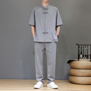 夏季风天丝亚麻唐装短袖茶服大码套装A118-TZ2502P165控228图片