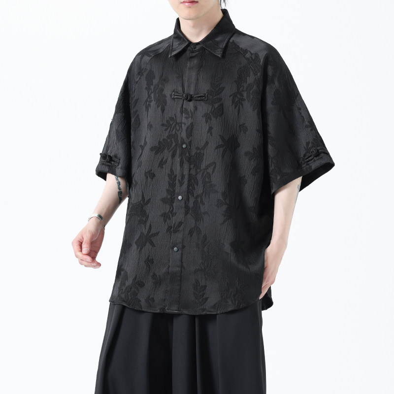 夏季风男装冰丝短袖新中式唐装提花汉服衬衫A118-C28P65控88图片
