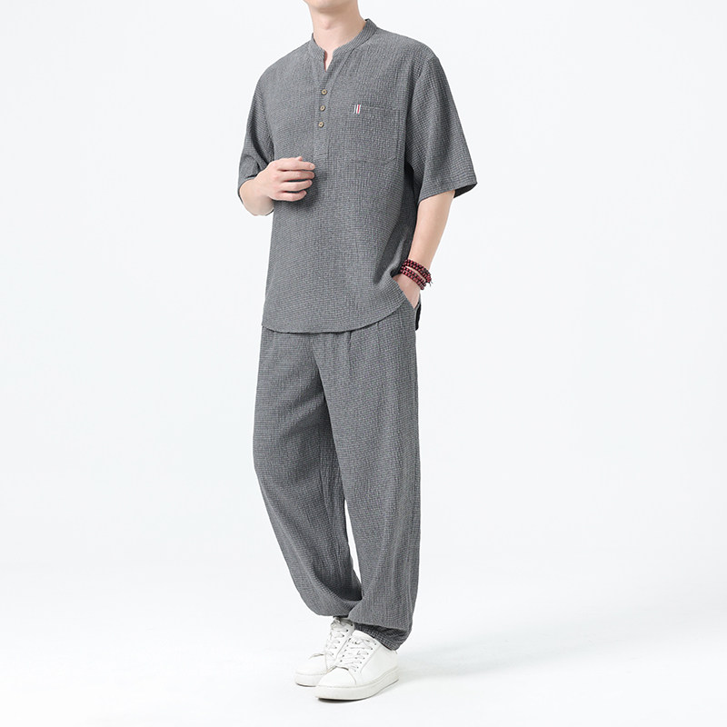 夏季风男装新中式唐装大码短袖两件套A118-TZ2506P115控198,男装休闲套装,电商A118