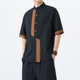 2025夏季风短袖唐装衬衫中式拼接大码潮男A118-C031P70控99，男装T恤，电商A118