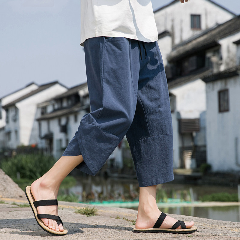 夏季风休闲裤棉麻新中式大码七分裤宽松沙滩裤男A118-K88P30，男装牛仔裤，电商A118