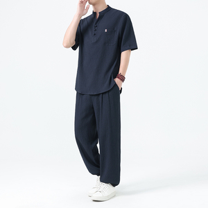 夏季风新中式唐装中山装大码冰丝短袖男A118-TZ2507P115控198图片