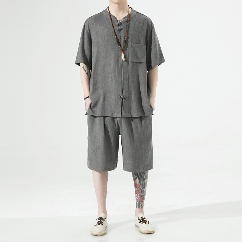 夏季亚麻套装风棉麻T恤大码五分裤男A118-TZ201-P110-控168,男装牛仔裤,电商A118