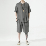夏季亚麻套装风棉麻T恤大码五分裤男A118-TZ201-P110-控168，男装牛仔裤，电商A118
