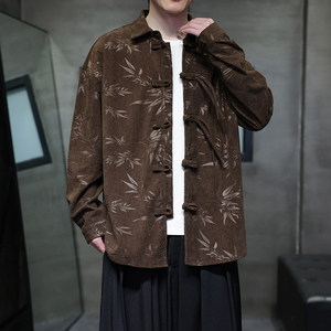 秋冬风衬衫灯芯绒压印新中式唐装汉服复古外套男A118-C828P70图片