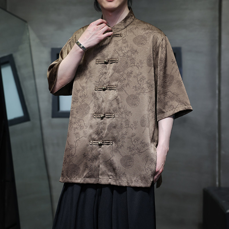 夏季风男装冰丝短袖衬衫中式复古唐装汉服男A118-C20P65控88,男装衬衫,电商A118