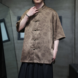 夏季风男装冰丝短袖衬衫中式复古唐装汉服男A118-C20P65控88，男装衬衫，电商A118