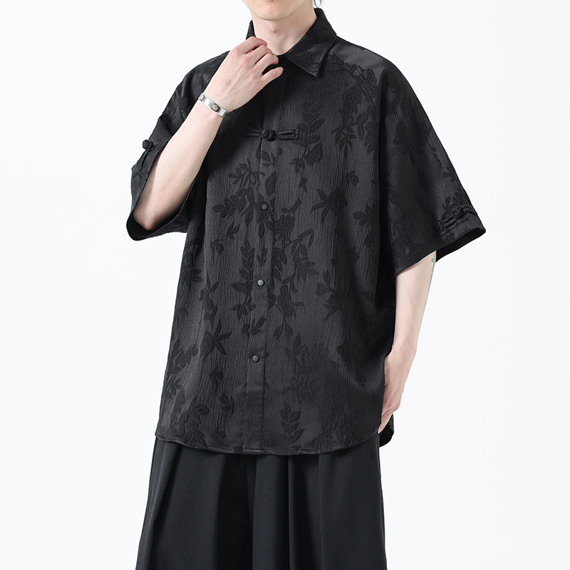 夏季风唐装新中式冰丝短袖提花衬衫汉服男A118-C28P65控88图片
