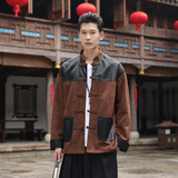 春季风男装中式唐装复古夹克甲骨文拼接皮外套A118-A8831P120，男装夹克，电商A118