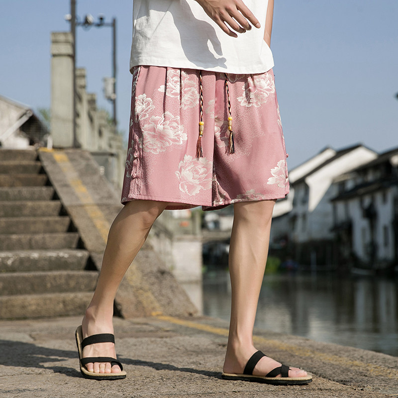 夏季风冰丝透气大码五分裤新中式短裤沙滩裤男A118-DK907P50,男装牛仔裤,电商A118