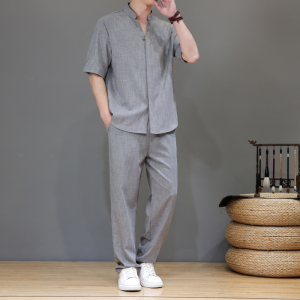 夏季风亚麻天丝高端唐装短袖套装茶服男A118-TZ2503P165控228图片