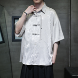 夏季风唐装短袖盘扣衬衫印花大码衬衣汉服男A118-C12P65控88，男装衬衫，电商A118