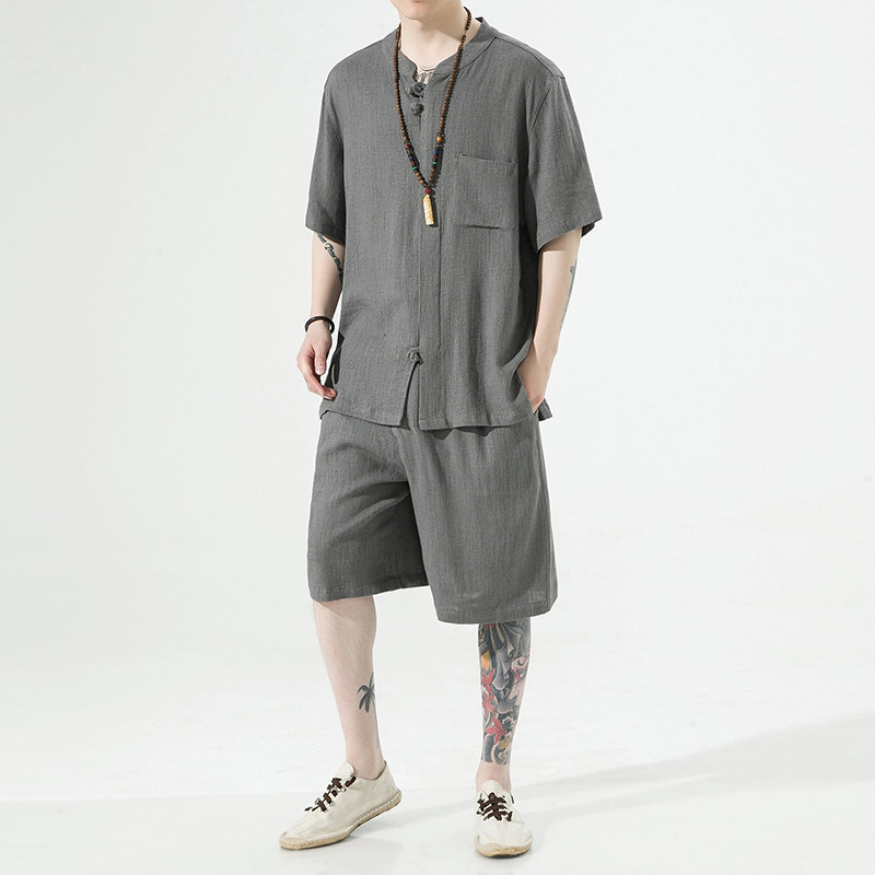 夏季亚麻套装风棉麻T恤大码五分裤男A118-TZ201-P110-控168,男装牛仔裤,电商A118