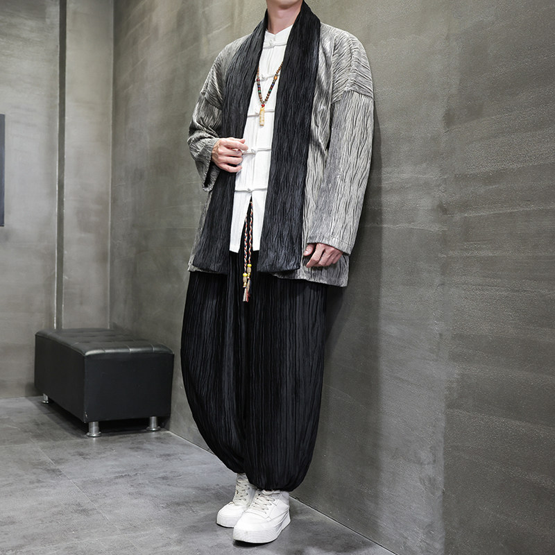 秋冬风男装汉服套装中式复古丝绒压皱唐装风衣TZ11-P140,男装风衣,电商A118