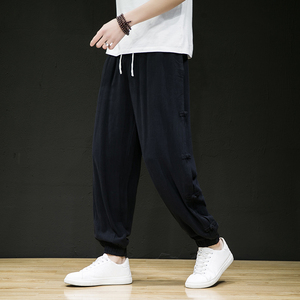 春夏风亚麻休闲裤青年复古盘扣新中式棉麻长裤男A118-K301P75图片