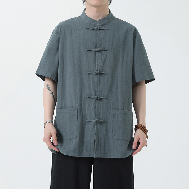 夏季风男装青年新中式棉麻短袖唐装汉服衬衫A118-C815P40控68图片