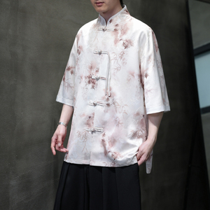 夏季风唐装汉服短袖印花衬衫中式复古大码衬衣男A118-C19P65图片