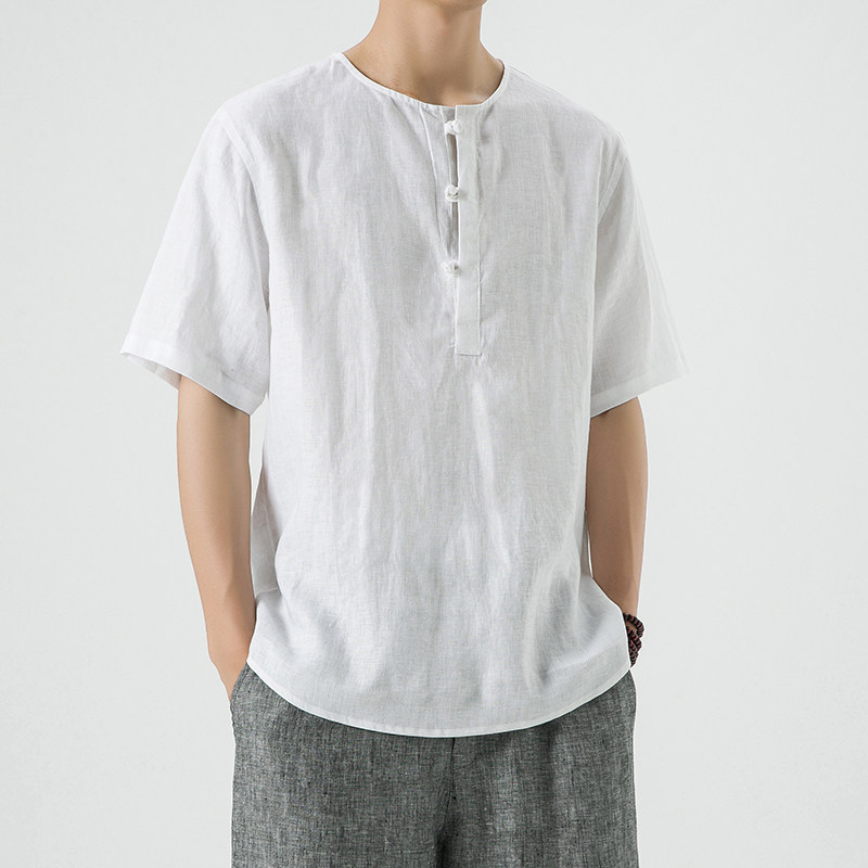 风夏季纯亚麻唐装T恤男新中式宽松大码上衣A118-T910-P85,男装T恤,电商A118