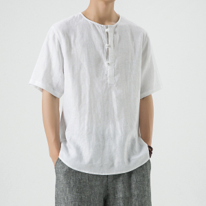 纯亚麻夏季风男装短袖唐装T恤大码宽松上衣A118-T910-P85图片