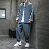 秋季风男装棉麻套装新中式唐装印花外套两件套A118-TZ205P105，男装休闲套装，电商A118