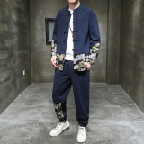 春季风男装中式复古唐装汉服棉麻亚麻两件套A118-TZ2022-P95，男装休闲套装，电商A118