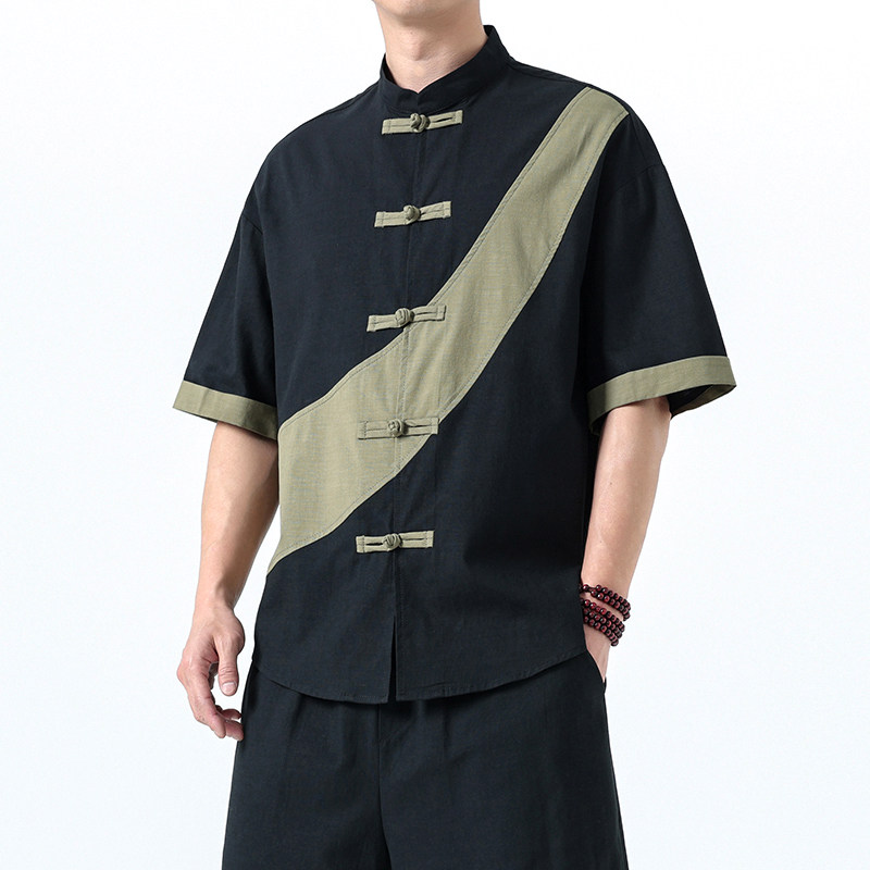 夏季风棉麻短袖唐装中式复古大码透气衬衫男A118-C032P70控99,男装T恤,电商A118