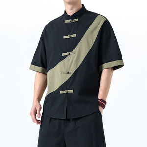 夏季风棉麻短袖唐装中式复古大码透气衬衫男A118-C032P70控99图片