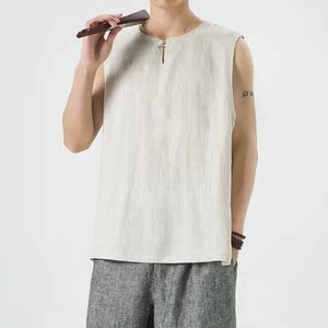 纯亚麻夏季风男装唐装复古中式圆领背心DSA118-BX303-P75图片