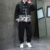 冬季风棉衣套装男灯芯绒唐装复古印花保暖棉袄A118-TZ06P200，男装棉衣，电商A118