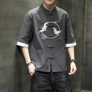 夏季风男装短袖刺绣复古衬衫唐装汉服大码衬衣A118-C701P60图片