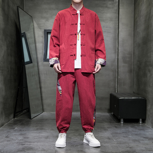 秋季风男装棉麻套装新中式唐装印花外套两件套A118-TZ205P105图片