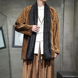 秋冬风男装汉服中式套装复古丝绒压皱风衣TZ11-P140，男装风衣，电商A118