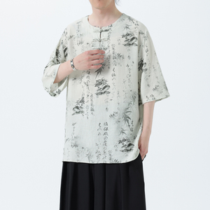 2025夏季风冰丝短袖唐装复古中式半袖汉服男A118-T501P60控78图片
