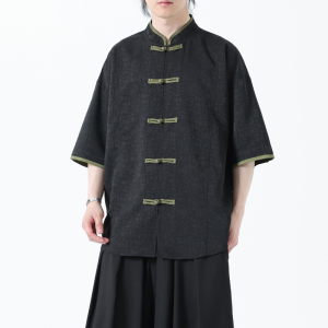 夏季风男装短袖衬衫新中式唐装冰丝提花汉服A118-C27P65控88图片