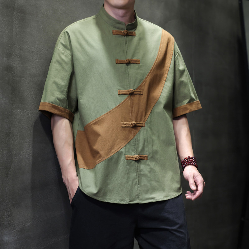 夏季风短袖复古大码棉麻唐装汉服宽松衬衫男A118-C032P70控99图片